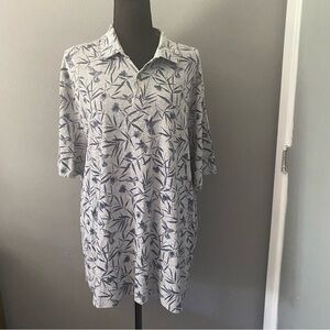 M&S polo style men’s short sleeve shirt Size‎ 3XL Grey w Navy print Palm leaves